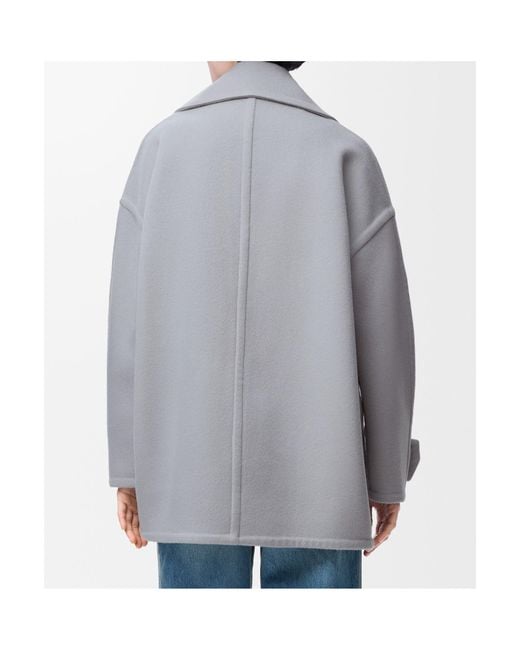 Loewe Gray Double-Breasted Short Peacoat