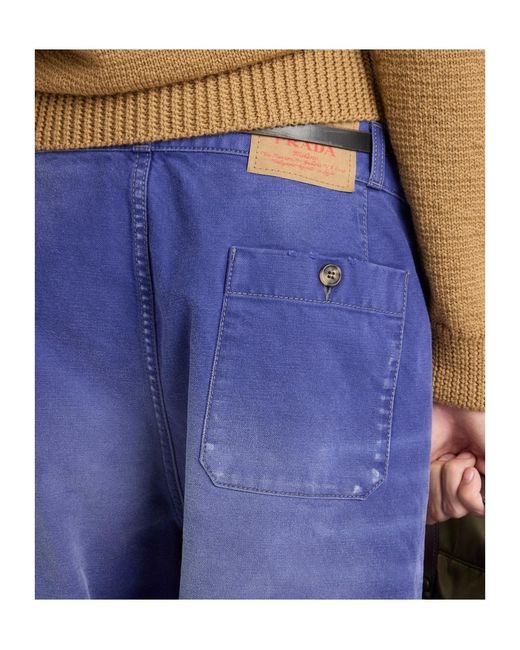 Prada Blue Cotton Twill Pants for men