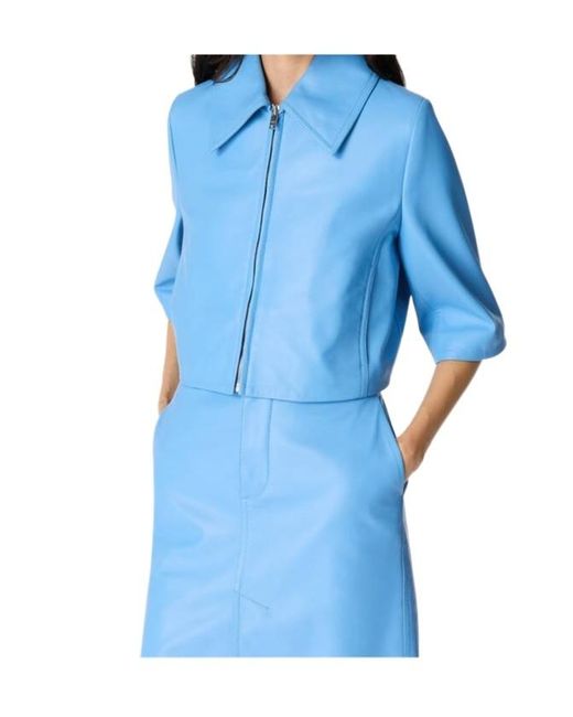 Bottega Veneta Blue Leather Cropped Jacket
