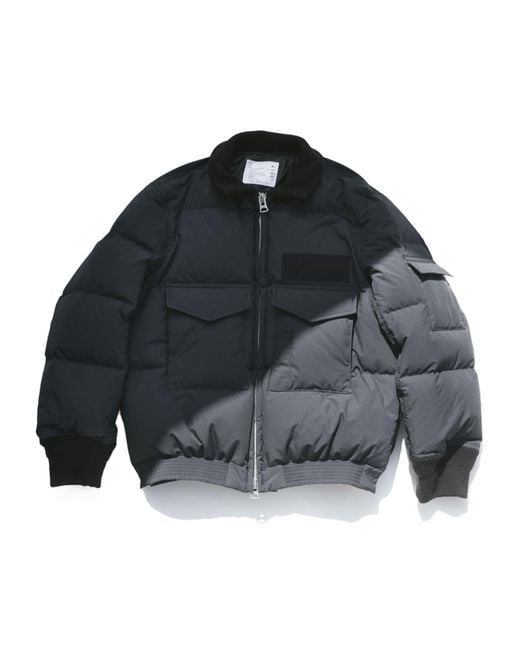 Sacai Gray Rip Stop Puffer Jacket for men