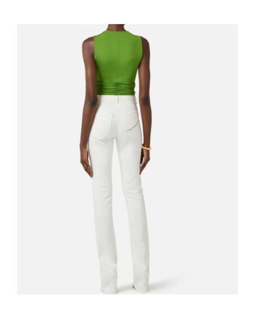 Elisabetta Franchi Green Jewel-Detail Sleeveless Jersey Top
