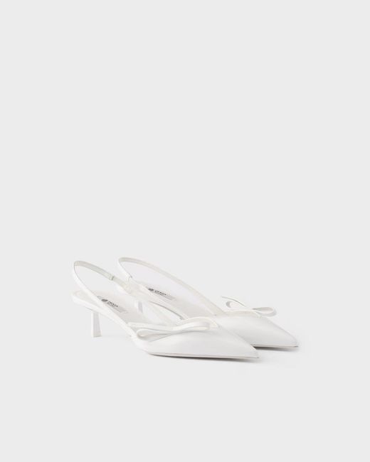 Prada White Bow-Detailed Slingback Pumps