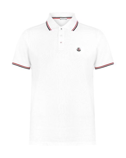 Moncler White Logo Short Sleeve Polo Shirt for men