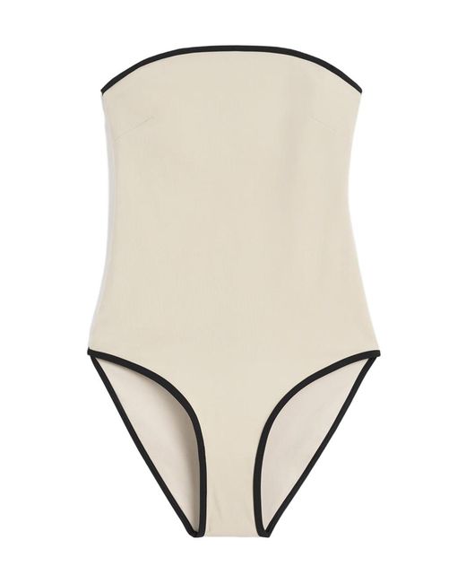 Totême Natural Contrasting-Trim Strapless Swimsuit