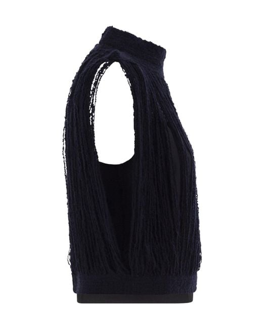 Fabiana Filippi Blue Fringed Knit Top
