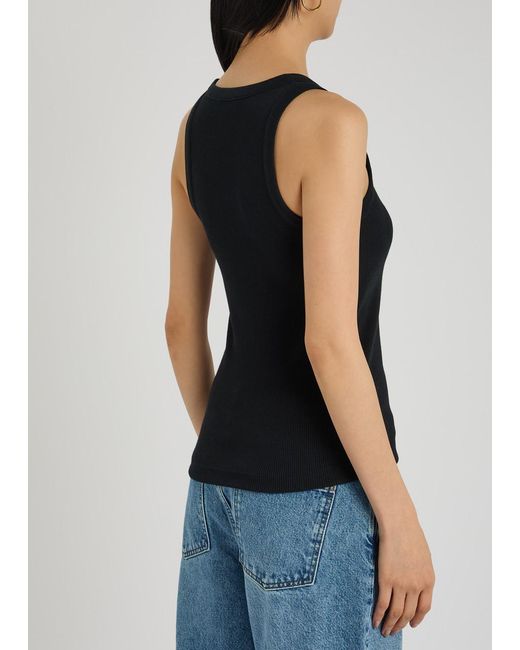 Vince Black Ribbed Cotton-Blend Tank