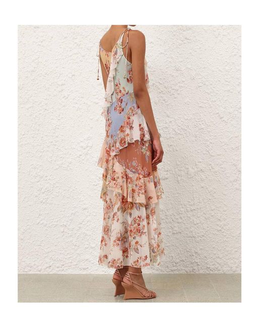 Zimmermann White Awaken Frilled Slip Spliced Print Dress