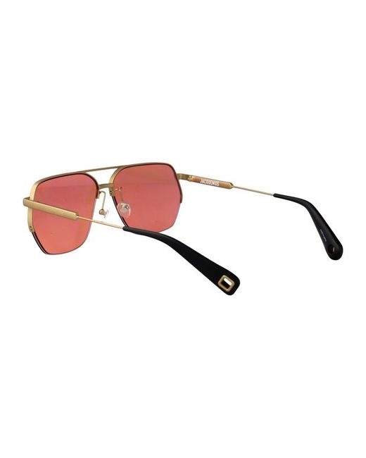 Jacquemus Pink Geometric-Frame Metal Sunglasses for men