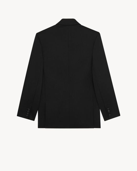Saint Laurent Black Double-Breasted Tuxedo Jacket