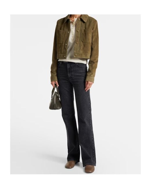 FRAME Green Button-Front Leather Jacket