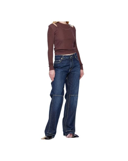 Jean Paul Gaultier Blue Burgundy Rib Cutout Fastener Top