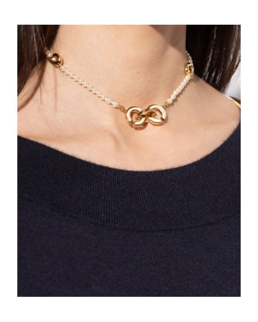 Ferragamo Metallic Crystal Pearl Necklace
