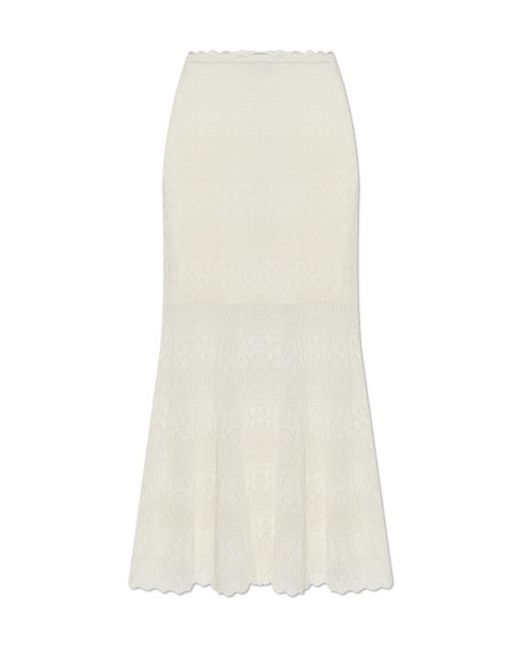 Self-Portrait White Wool Openwork Knit Midi Skirt