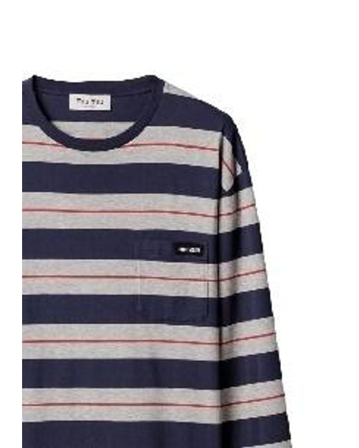 Miu Miu Blue Long-Sleeved Striped T-Shirt