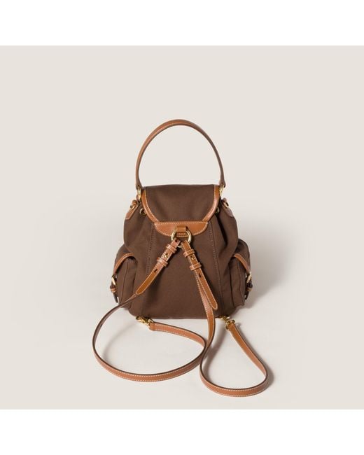 Miu Miu Brown Canvas And Leather Backpack