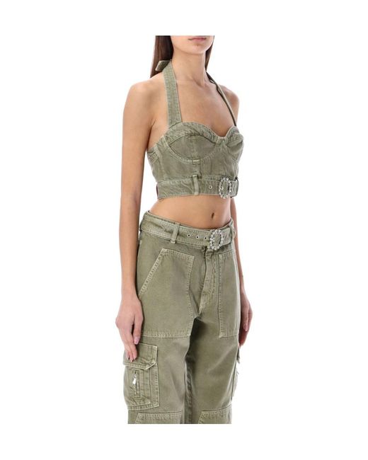 Alessandra Rich Green Crystal-Embellished Buckle Bustier Top