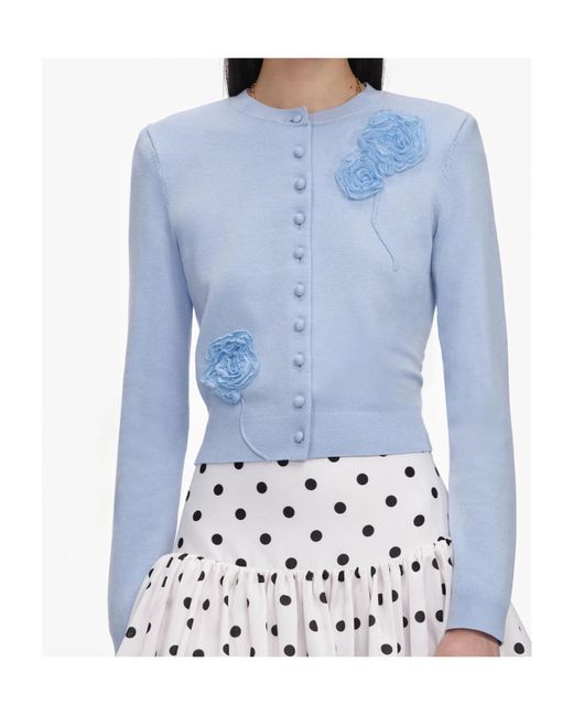 Self-Portrait Blue Floral Appliqué Cropped Cardigan