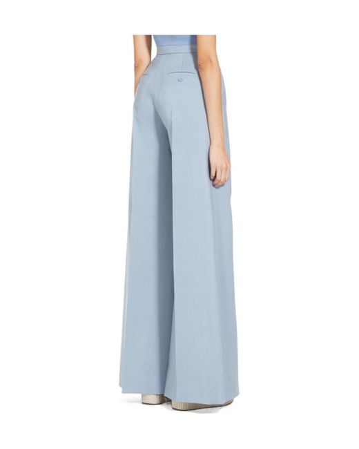 Max Mara Blue Pleated Cotton Trousers