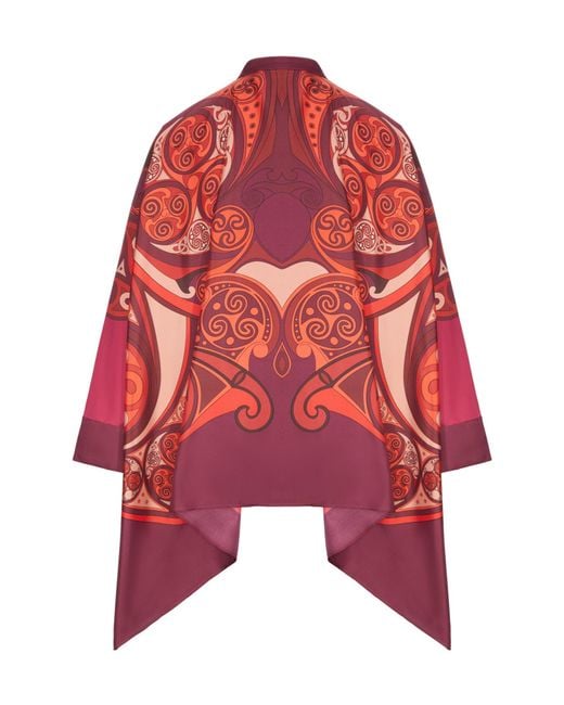 LaDoubleJ Red Oversized Printed Silk Shirt With An Asymmetric Hem