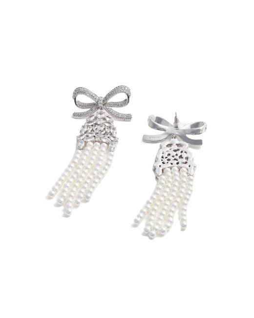 Self-Portrait White Bow Embellished Droplet Earrings