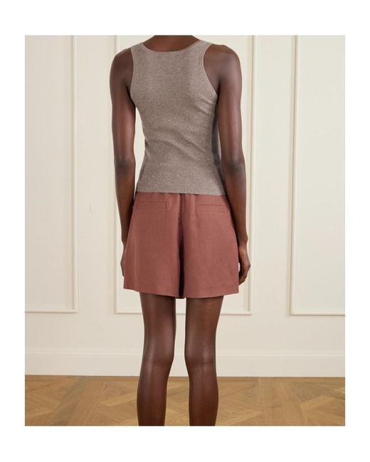 Brunello Cucinelli Brown Round Neck Sleeveless Knit Top
