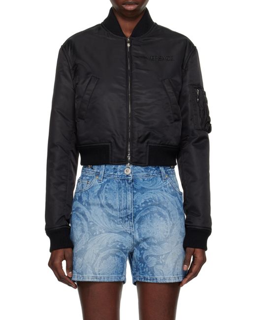 Versace Black Padded Cropped Bomber Jacket