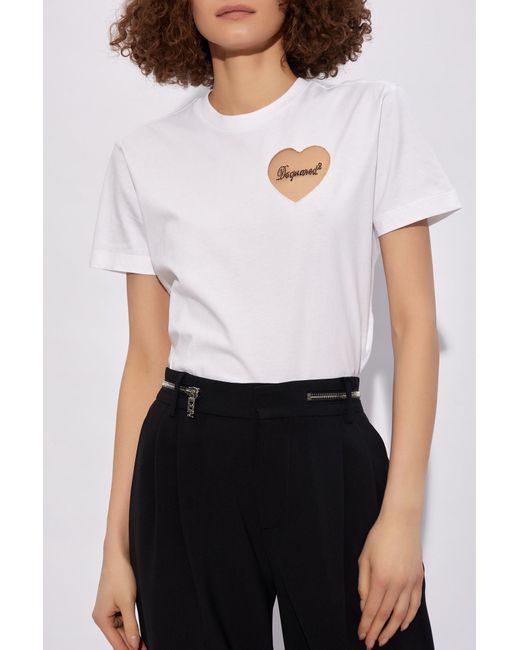 DSquared² White Heart Tulle Detailed T-Shirt