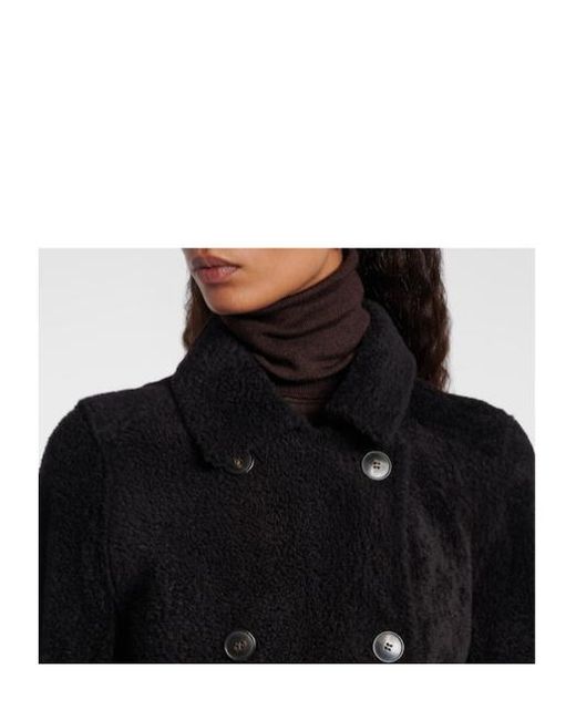 Yves Salomon Black Double-Breasted Shearling Coat