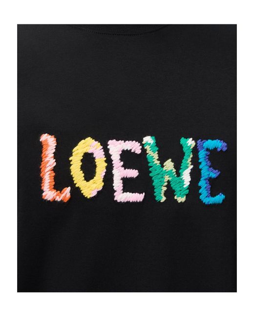 Loewe Black Logo Embroidered Crewneck T-Shirt for men