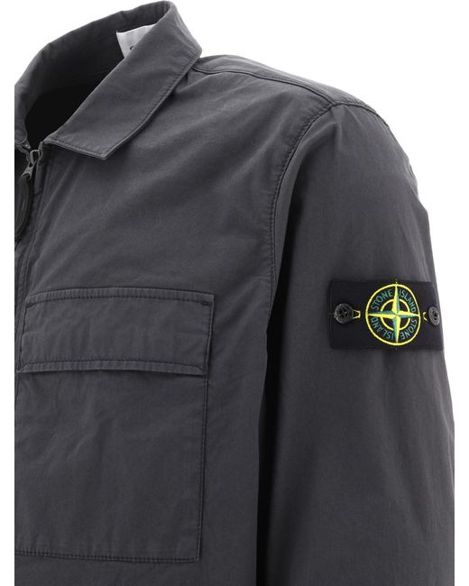 Stone Island Gray Logo-Patch Sleeve Shirt for men