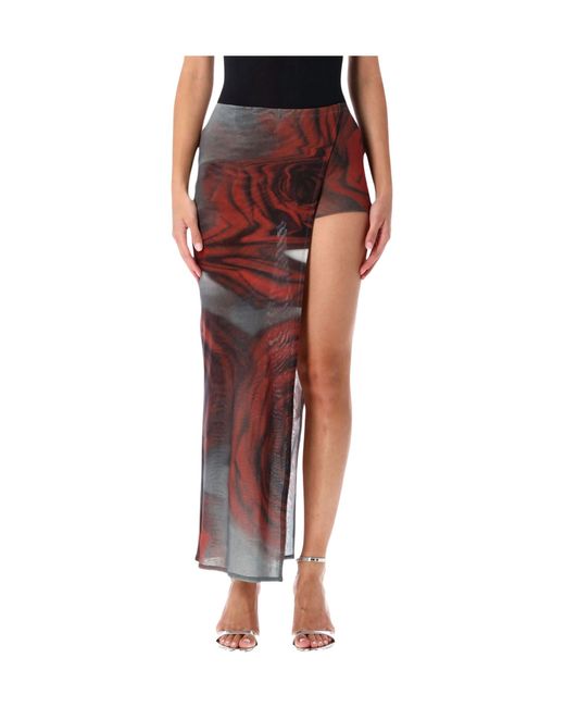 Jean Paul Gaultier Red Blurry Roses Tulle Skort