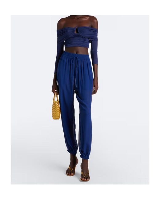 Christopher Esber Blue Marin Draped Off-Shoulder Top