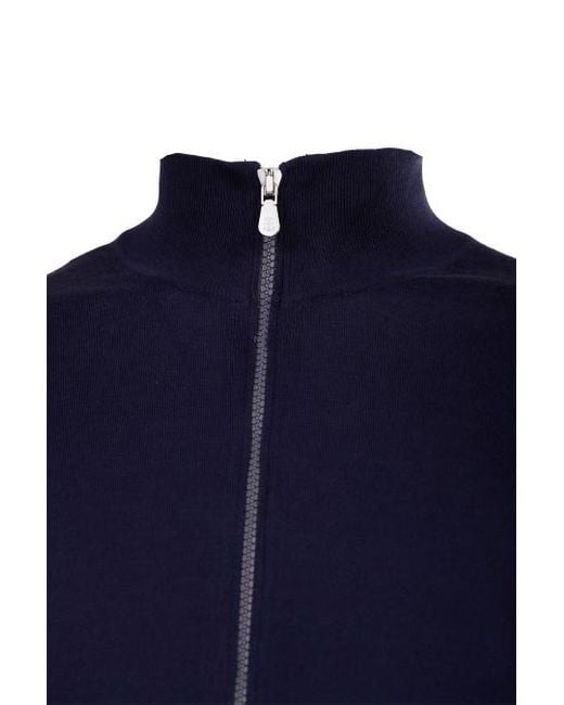 Brunello Cucinelli Blue Long Sleeved Zip-Up Cardigan for men