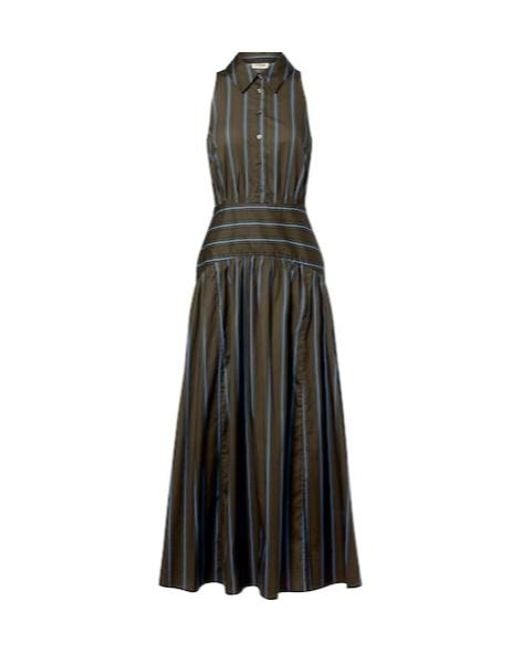 Staud Black Romy Striped Cotton Midi Dress