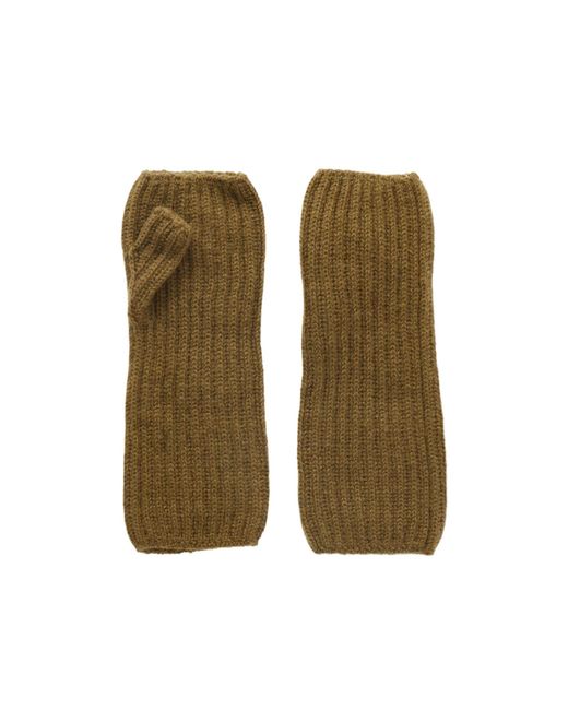 Johnstons Green Ribbed-Knit Cashmere Gloves