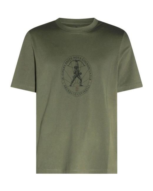 Brunello Cucinelli Green Graphic Print T-Shirt for men