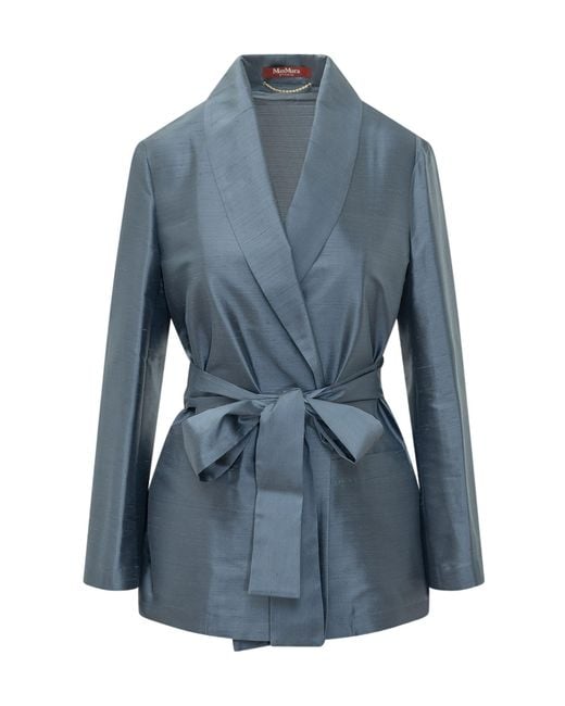 Max Mara Blue Belted Silk Blazer