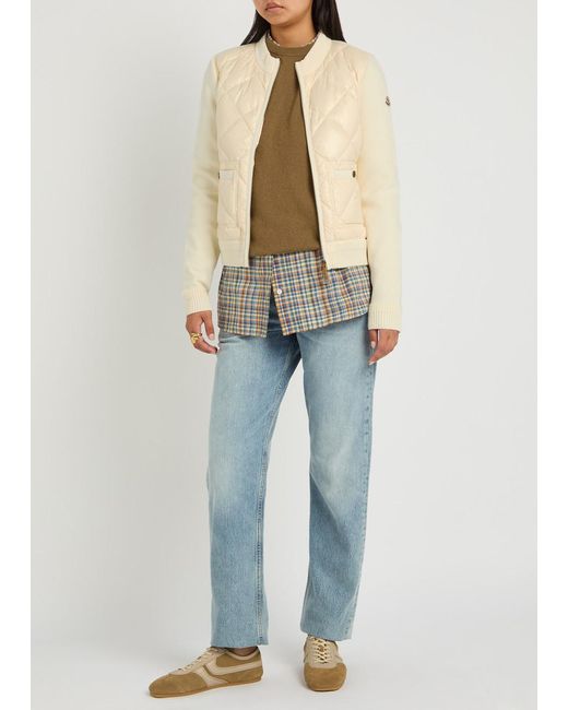 Moncler Natural Quilted Cotton And Nylon Cardigan