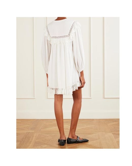 Rixo White Inez Floral-Embroidered Lace-Trimmed Cotton Mini Dress