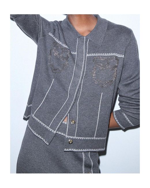 Liu Jo Gray Knit Jacket With Beads