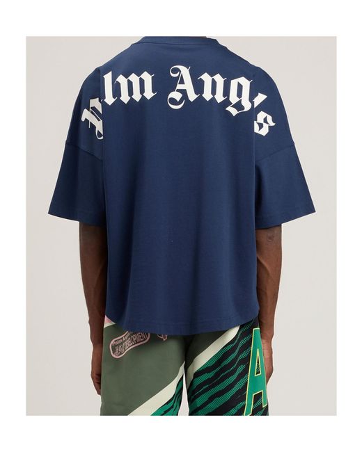 Palm Angels Blue Logo Printed Crewneck T-Shirt for men