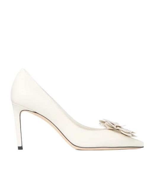 Jimmy Choo White 85Mm Mimmi Flower-Appliqué Pumps