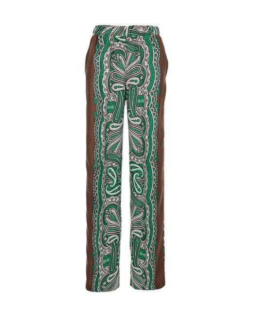 P.A.R.O.S.H. Green P.A.R.O..H. Pants With Contrast Side Stripe And All-Over Silk Scarf Print For Trousers