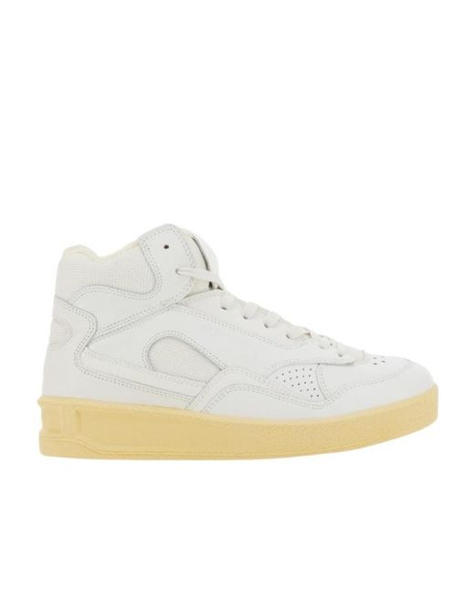 Jil Sander White Logo Embossed Mid-Top Sneakers