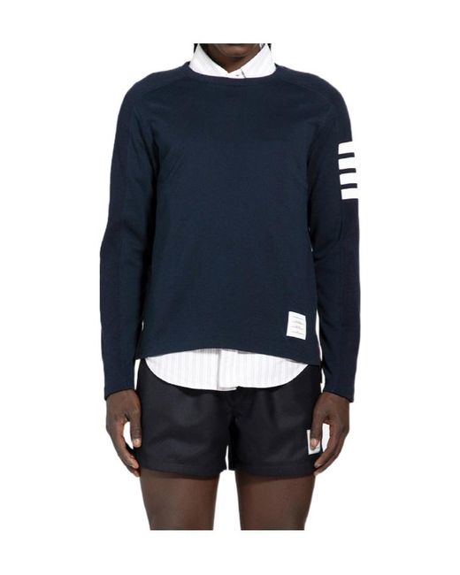 Thom Browne Blue Four-Bar Crewneck Sweatshirt for men