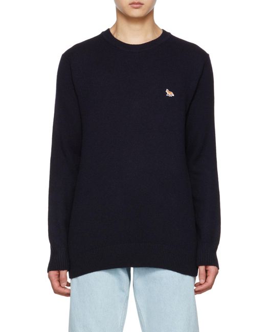 Maison Kitsuné Blue Maison Kitsuné Baby Fox Patch Cosy R-Neck Pullover for men