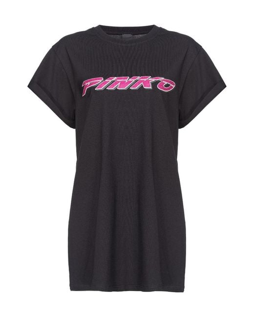 Pinko Black Logo Printed Crewneck T-Shirt