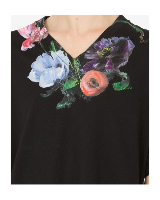 Maison Margiela Black Floral Printed V-Neck T-Shirt