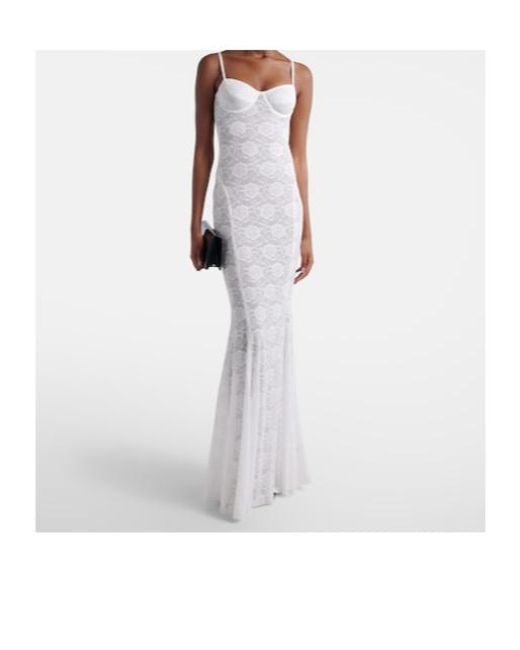 Norma Kamali White Lace Corset Fishtail Gown