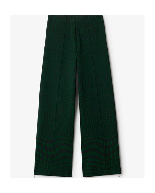 Burberry Green Houndstooth-Pattern Wide-Leg Trousers for men